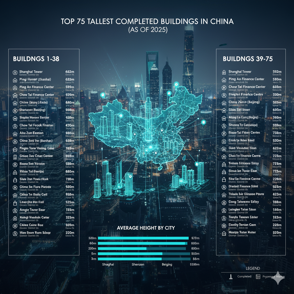 Top 75 Tallest Completed Buildings in China (as of 2025)