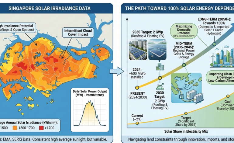 Singapore Solar Irradiance Data and the Path Toward 100% Solar Energy Dependence